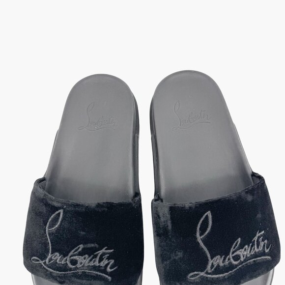 Christian Louboutin 'Navy Pool' Slide Sandals Size 37 US 7 Black Velvet Logo 27 - Picture 5 of 12